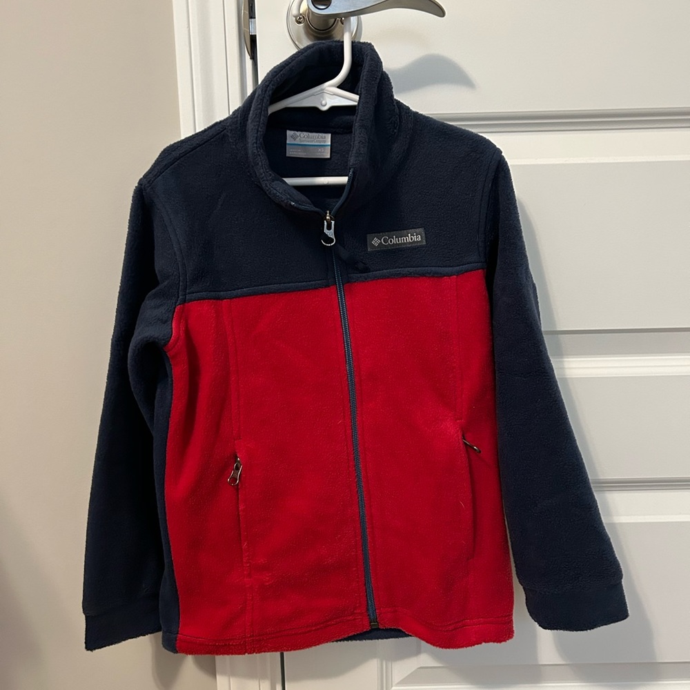 Boys red and navy full zip Columbia fleece jacket